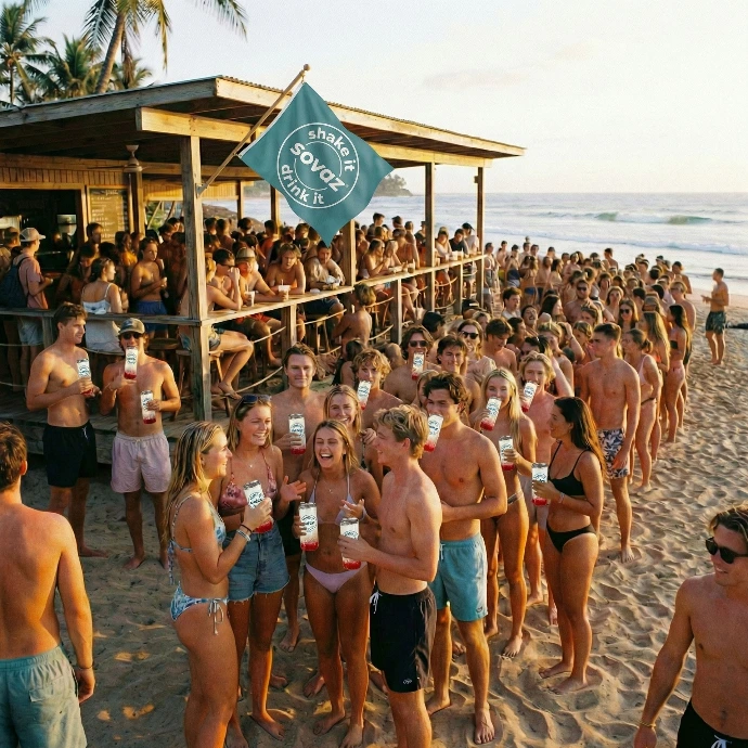 SOVAZ am Strand Party Junge Leute