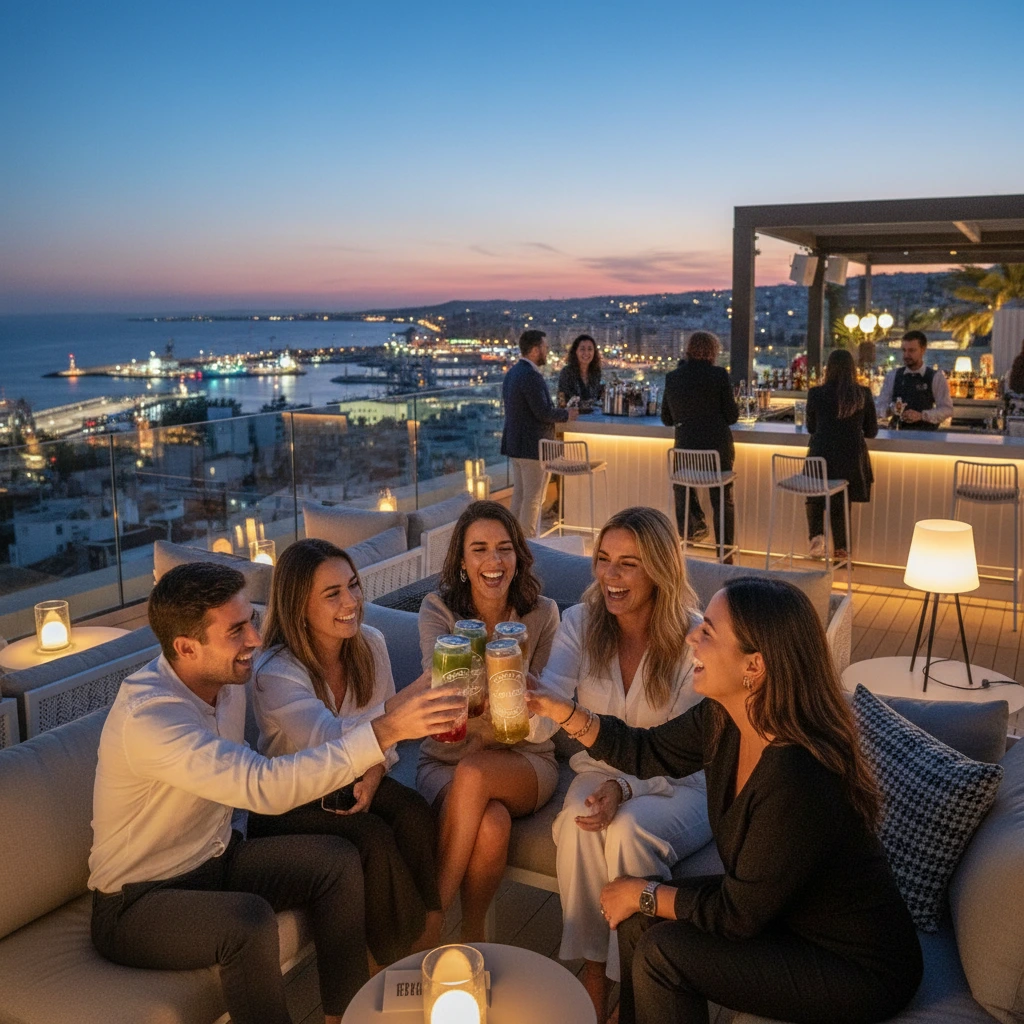 Malaga Andalusien Geheimtipp Bebidas saludables SOVAZ en el Roof Top Bar de Málaga, cerca del puerto